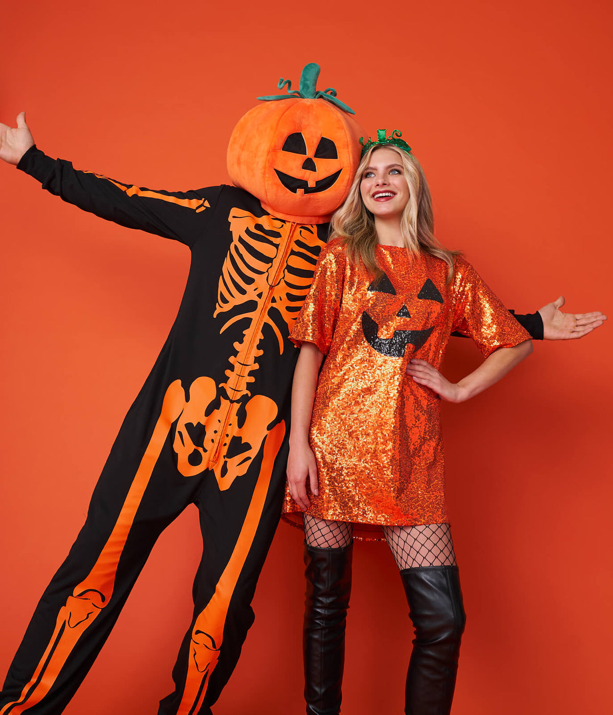 Men's Pumpkin Head Skeleton Costume