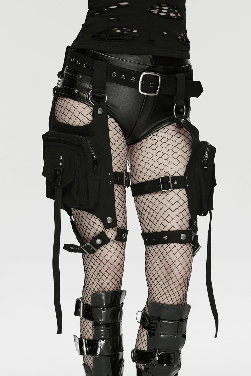 Adjustable Punk Leg Harness with Dual Pocket Bags