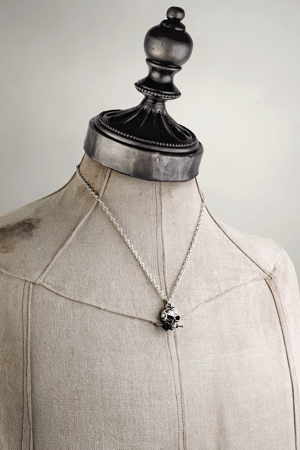 Alchemist Skull Pendant with Black Rose Accent