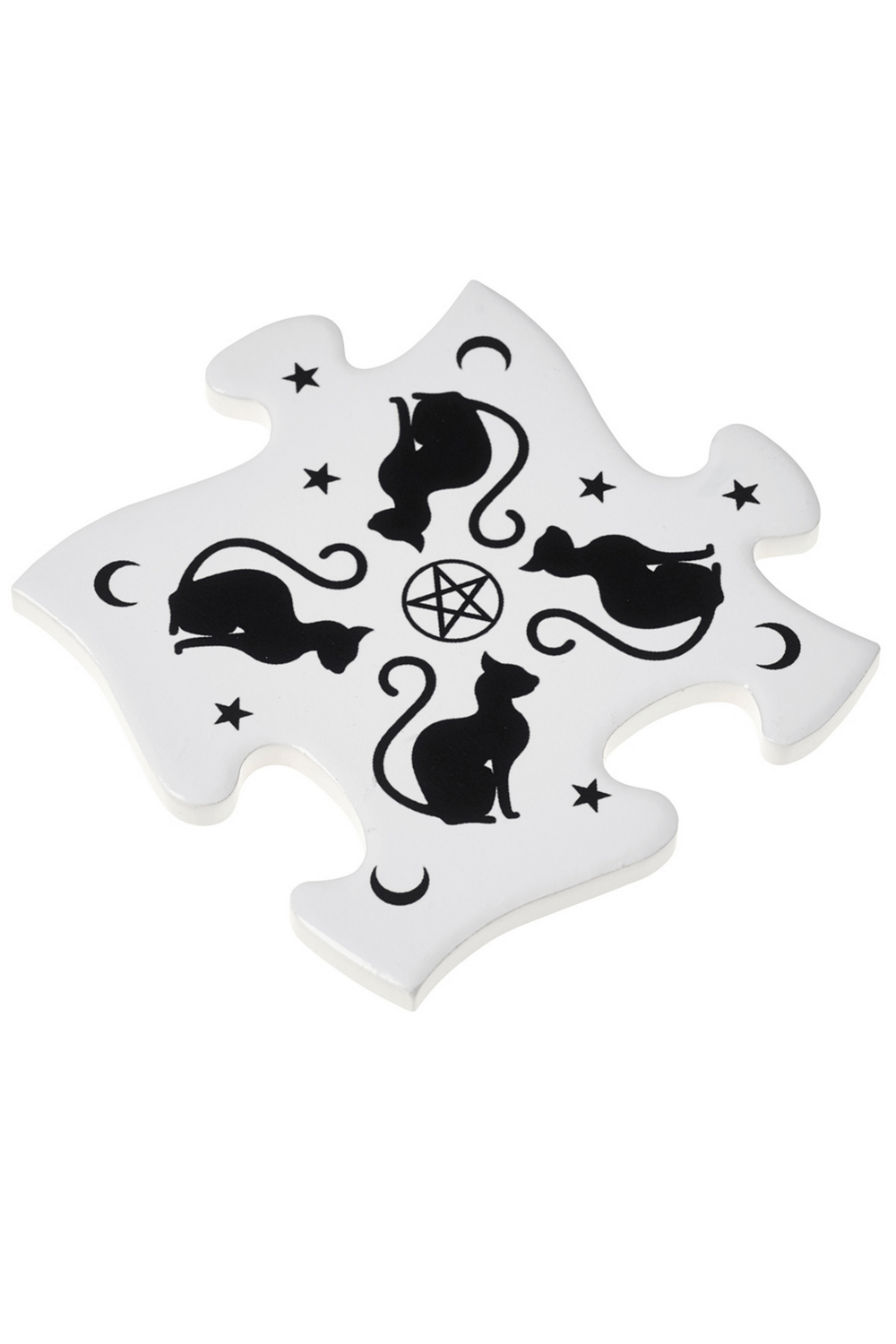 Alchemy Black Cat and Pentagram Jigsaw Coaster Set