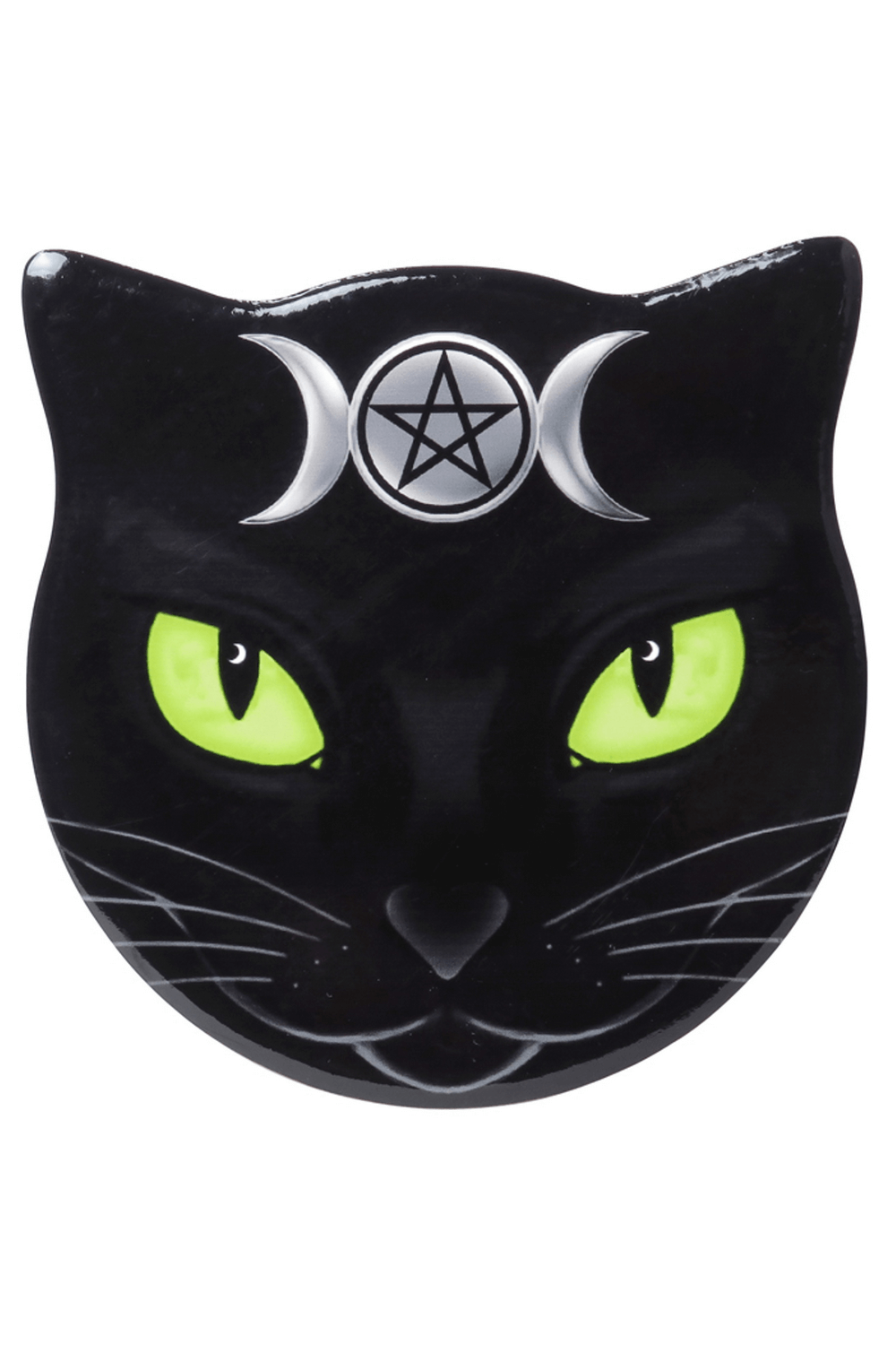 Alchemy Cat Coaster with Crescent Moon and Pentagram Design