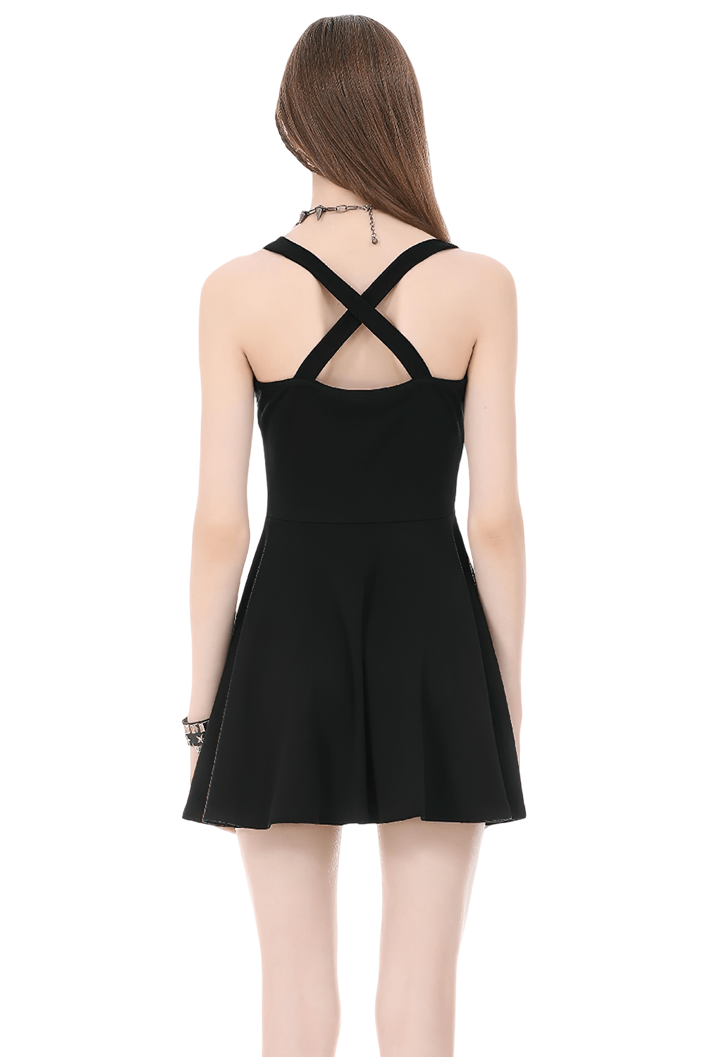 Alternative Halter Mini Dress with Cross Strap Neckline