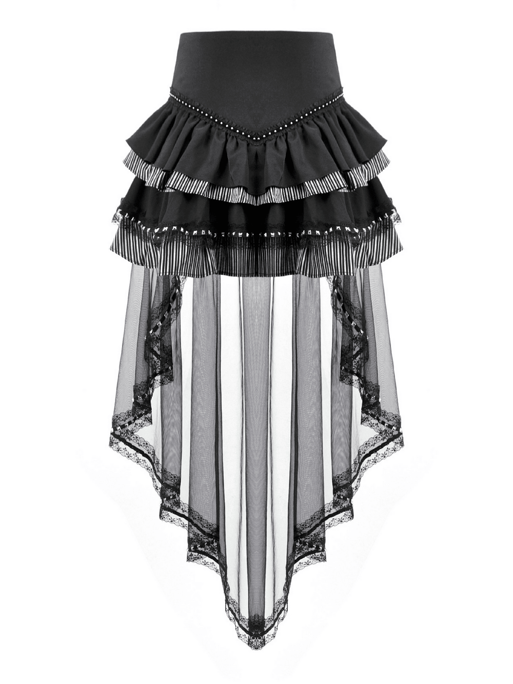Alternative High Low Ruffle Skirt with Sheer Lace Train