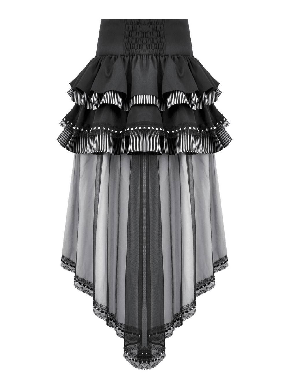 Alternative High Low Ruffle Skirt with Sheer Lace Train