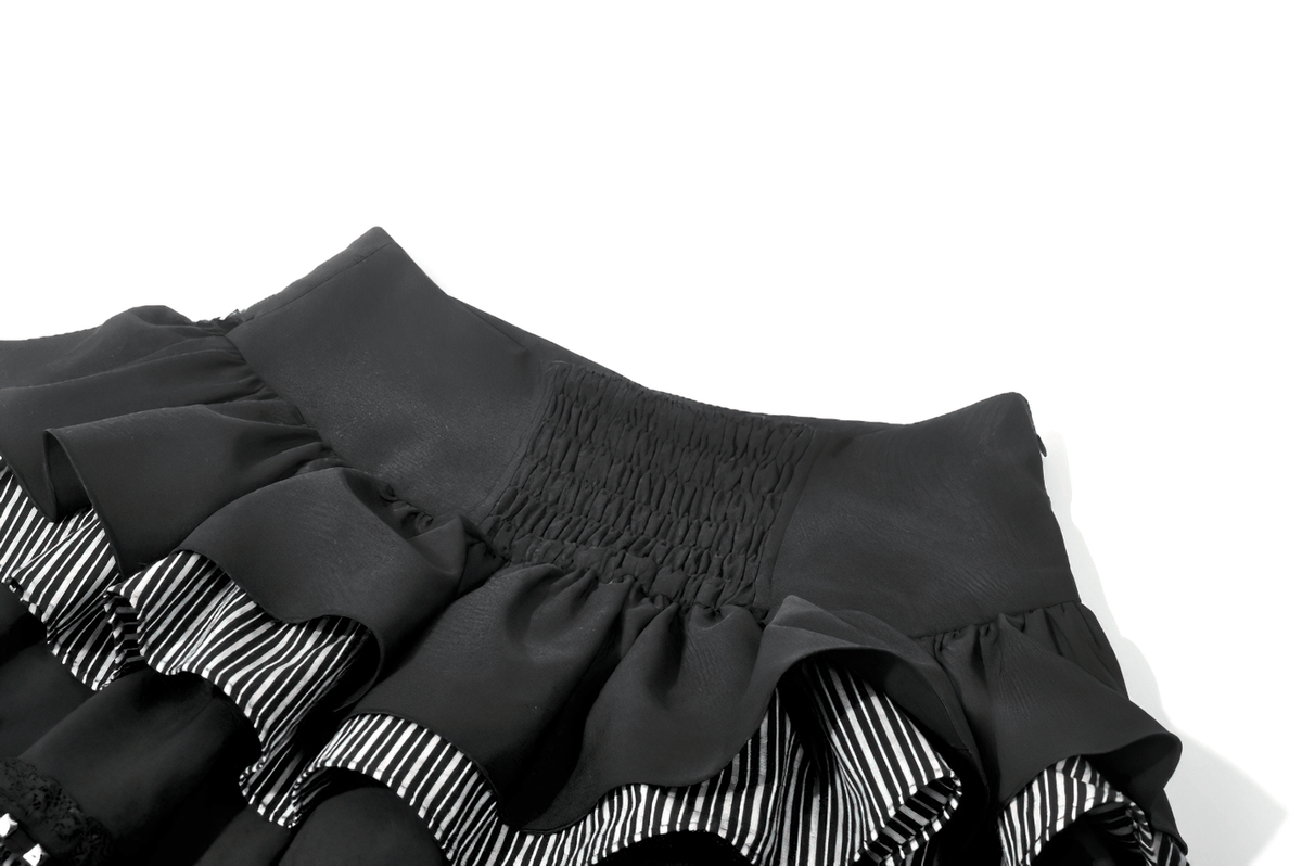 Alternative High Low Ruffle Skirt with Sheer Lace Train