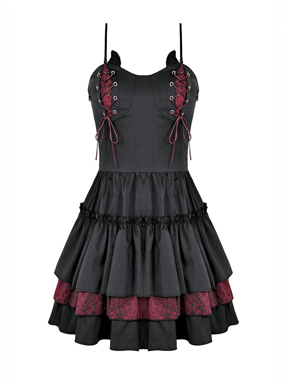 Alternative Lace-Up Ruffle Mini Dress with Bat Straps