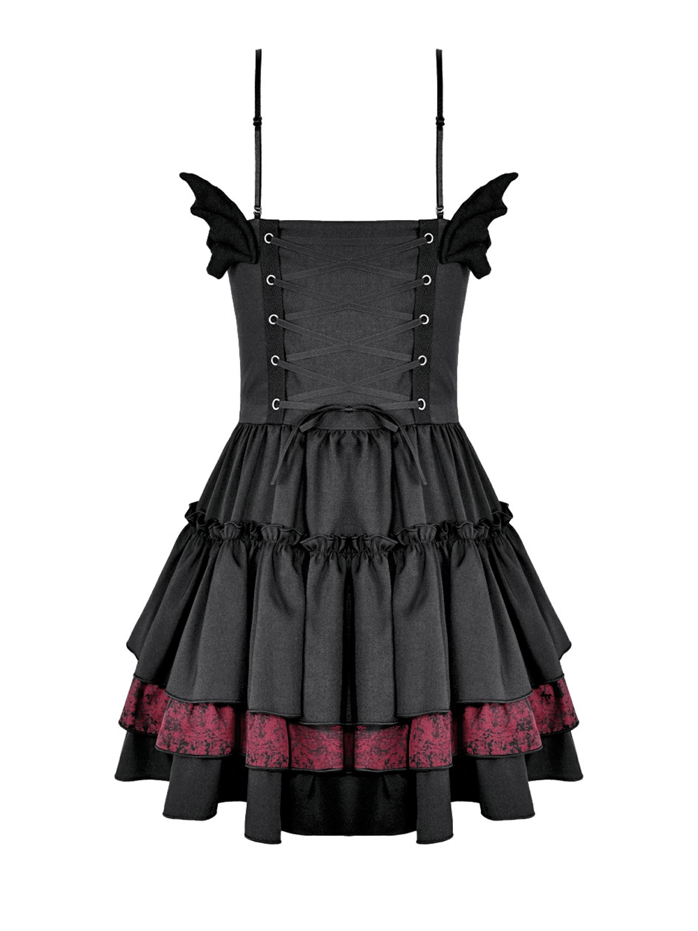 Alternative Lace-Up Ruffle Mini Dress with Bat Straps