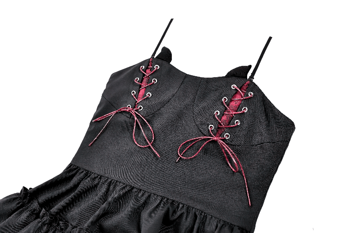 Alternative Lace-Up Ruffle Mini Dress with Bat Straps