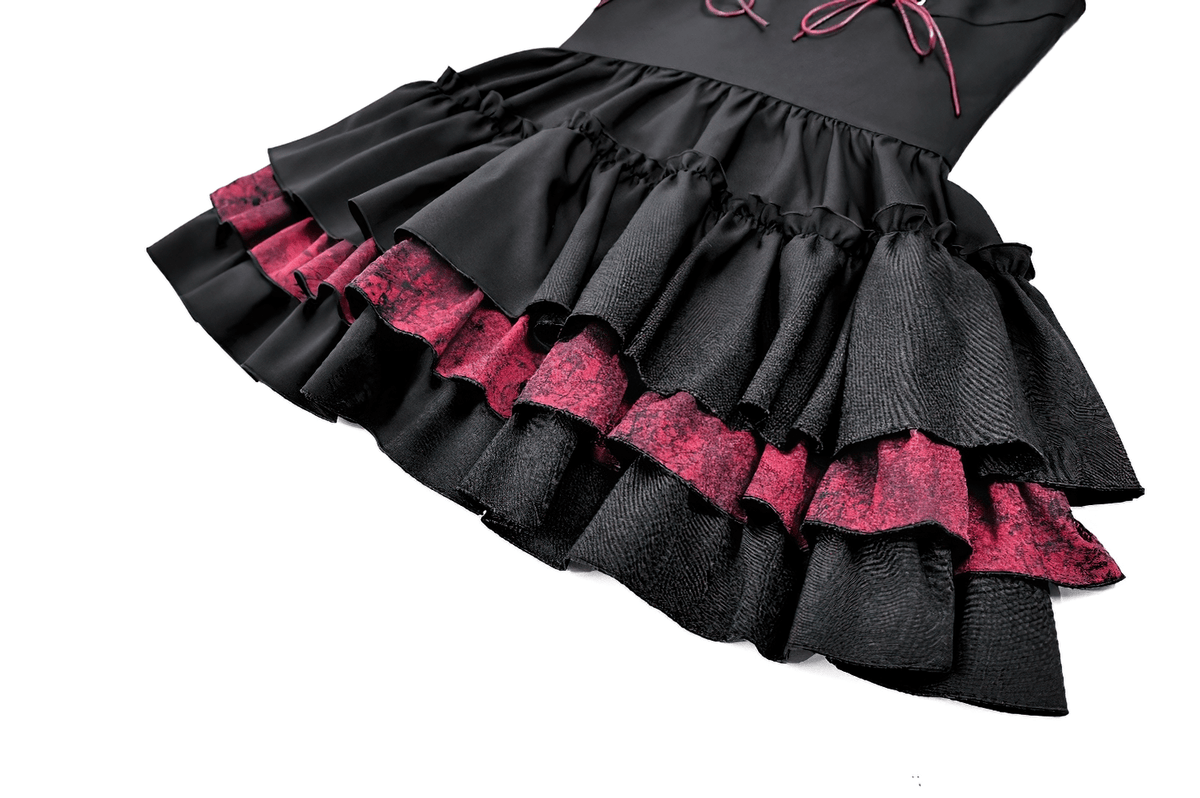 Alternative Lace-Up Ruffle Mini Dress with Bat Straps