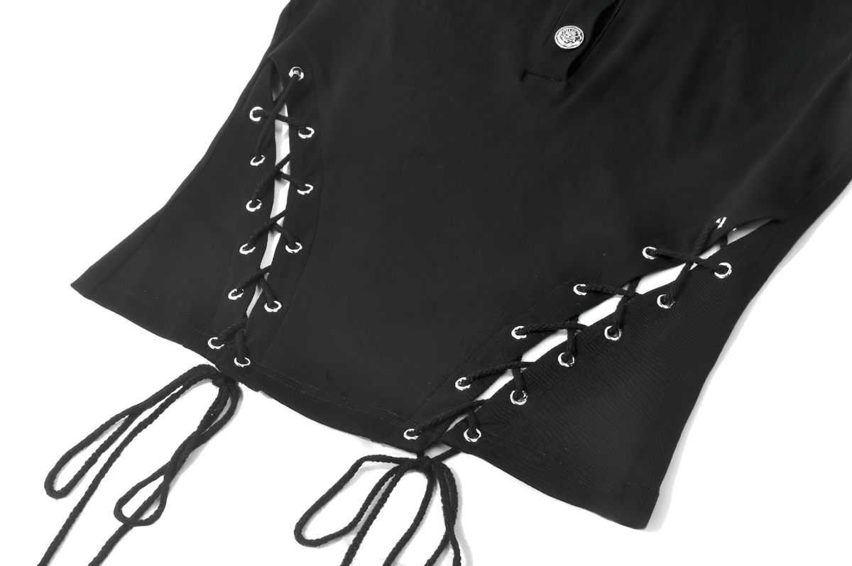 Alternative Sleeveless Collared Top With Side Lace-Up Detail