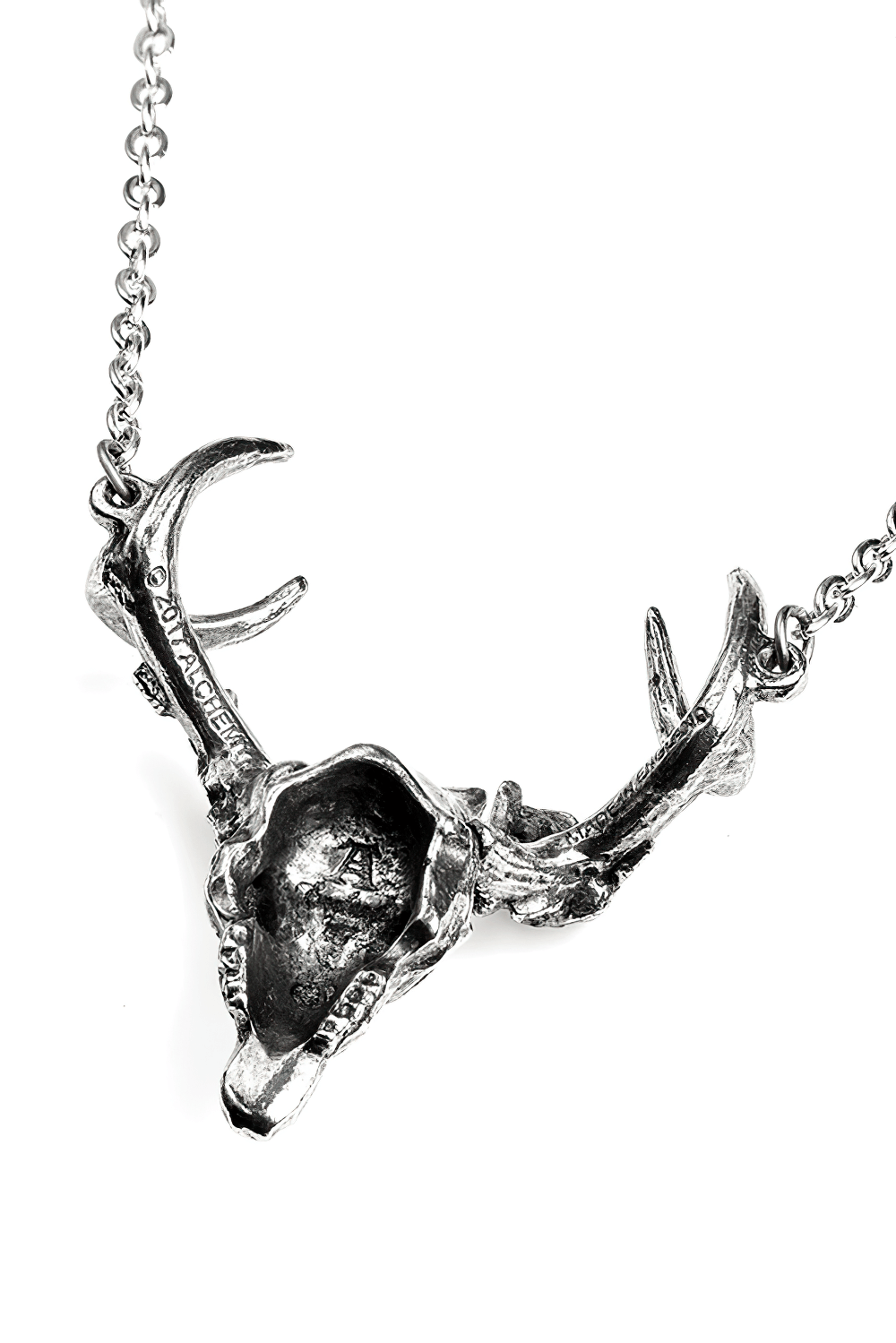 Antiqued Pewter White Hart and Black Rose Pendant