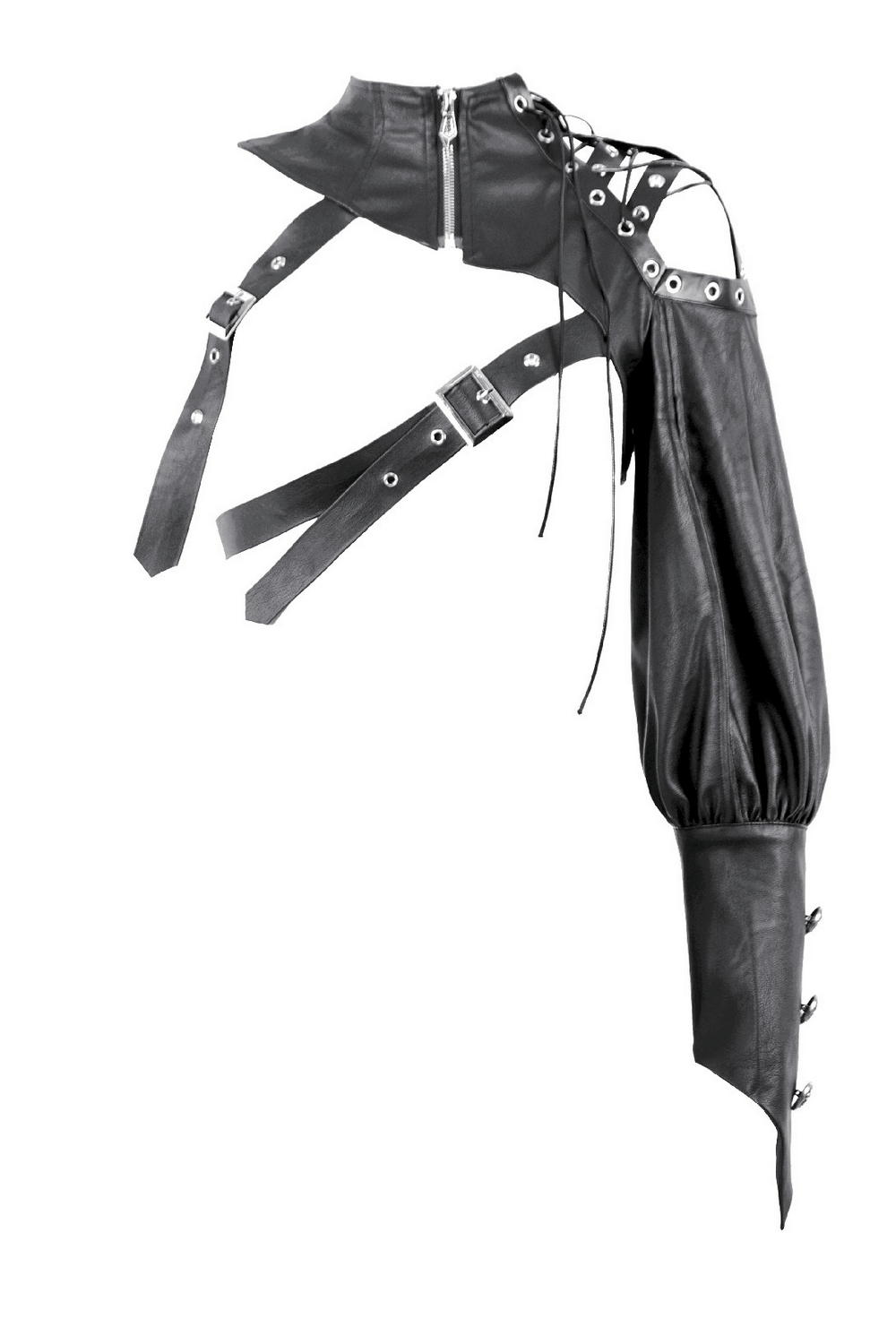 Asymmetric Punk Leather Shoulder Cape with Strap Detailing