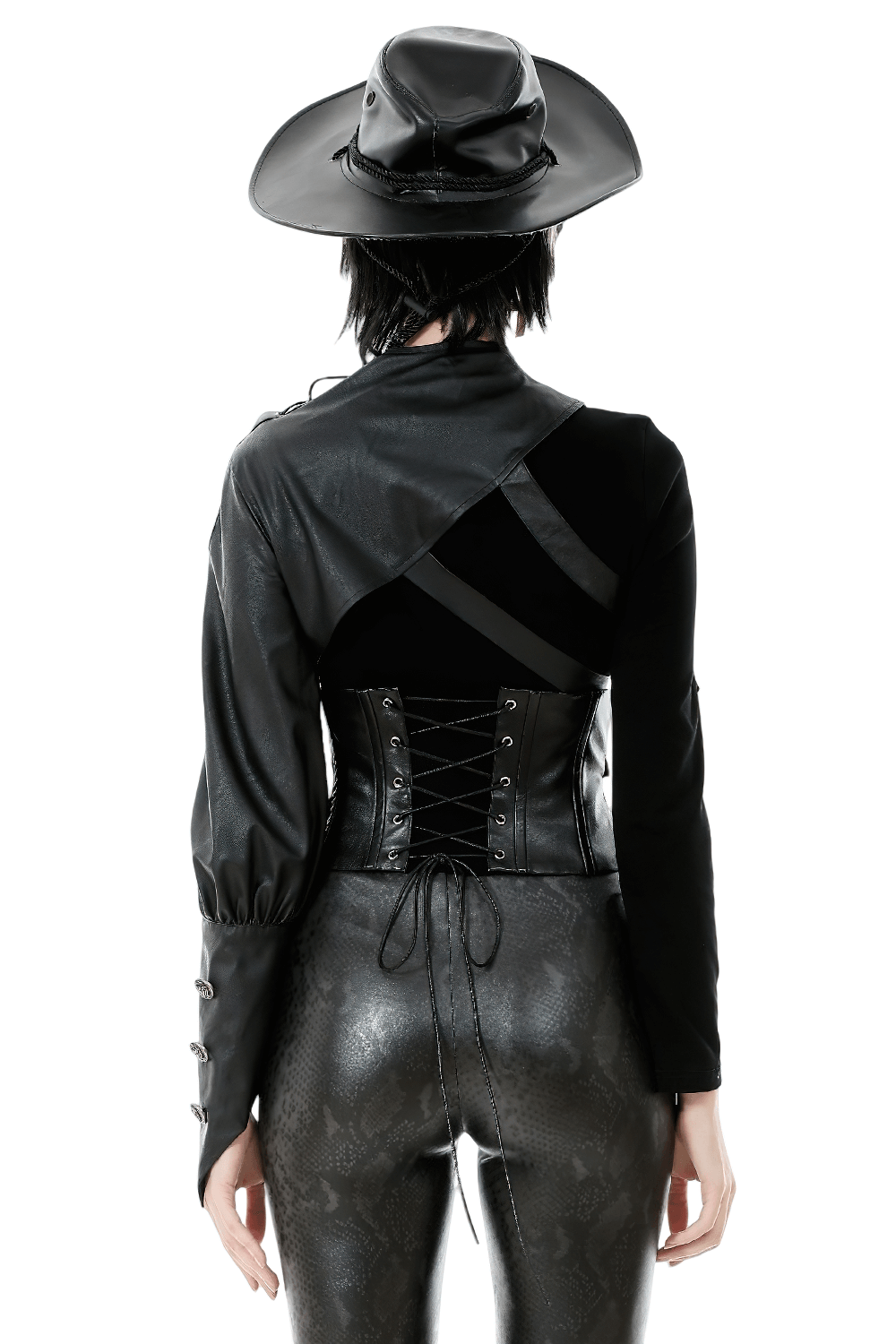 Asymmetric Punk Leather Shoulder Cape with Strap Detailing