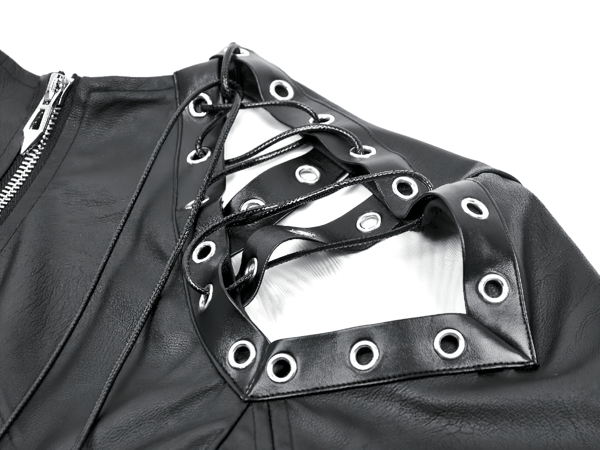 Asymmetric Punk Leather Shoulder Cape with Strap Detailing