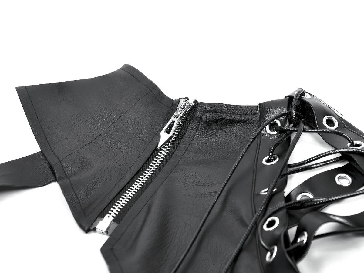 Asymmetric Punk Leather Shoulder Cape with Strap Detailing