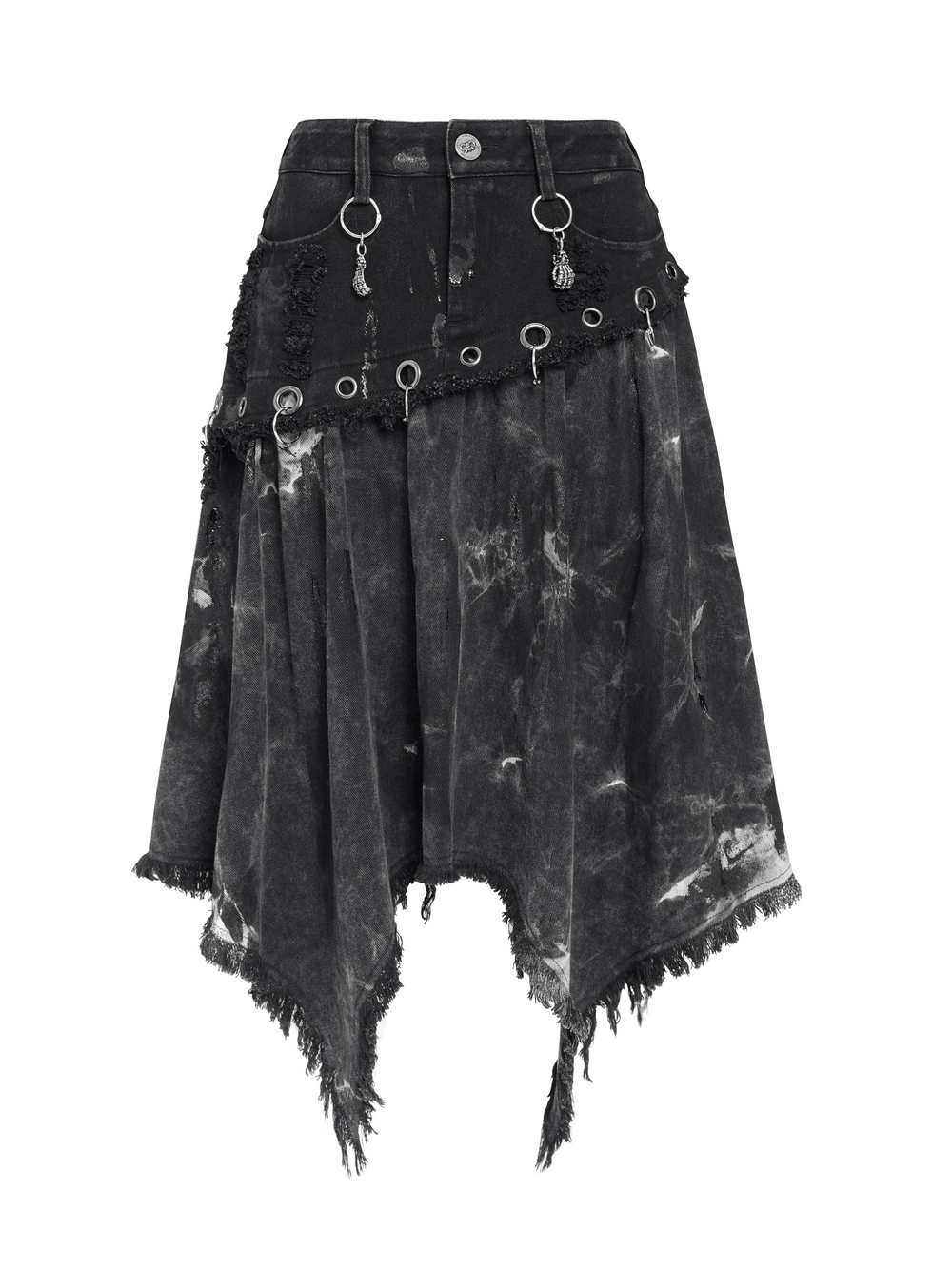 Asymmetric Skirt with Rings and Frayed Hem for Women