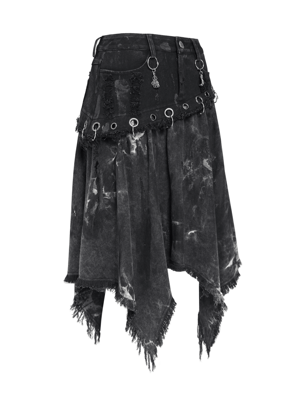 Asymmetric Skirt with Rings and Frayed Hem for Women