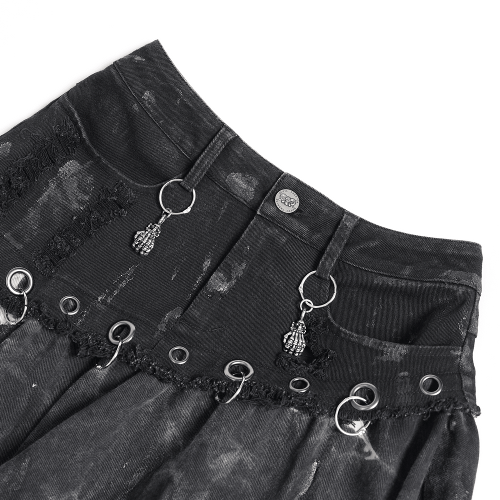Asymmetric Skirt with Rings and Frayed Hem for Women