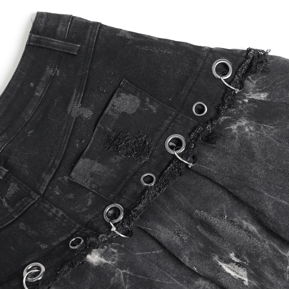 Asymmetric Skirt with Rings and Frayed Hem for Women