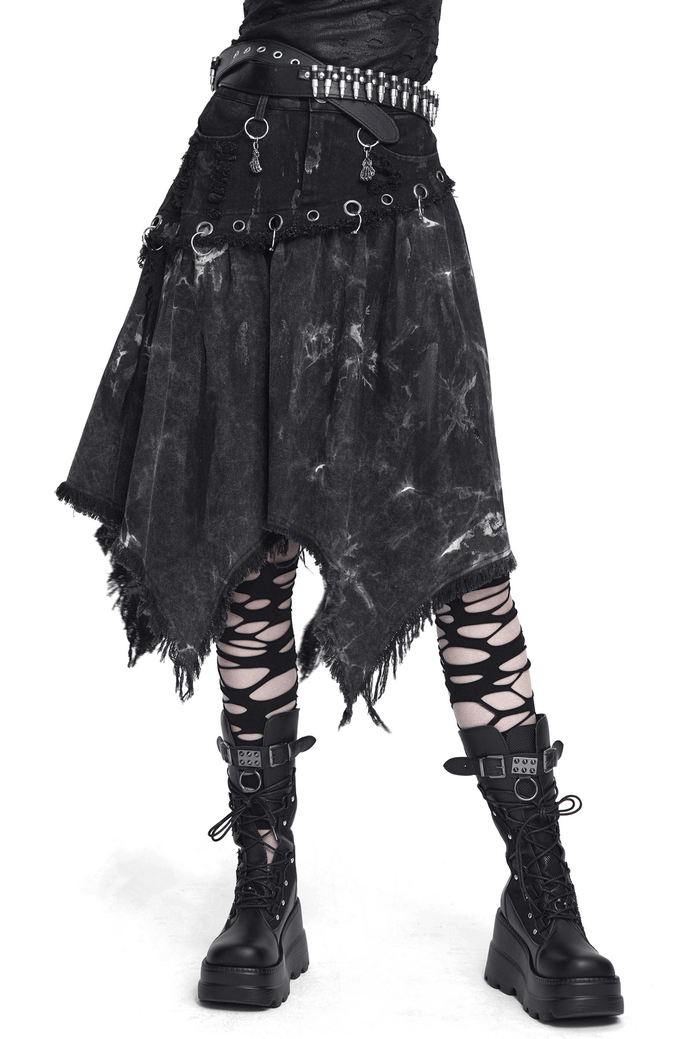 Asymmetric Skirt with Rings and Frayed Hem for Women