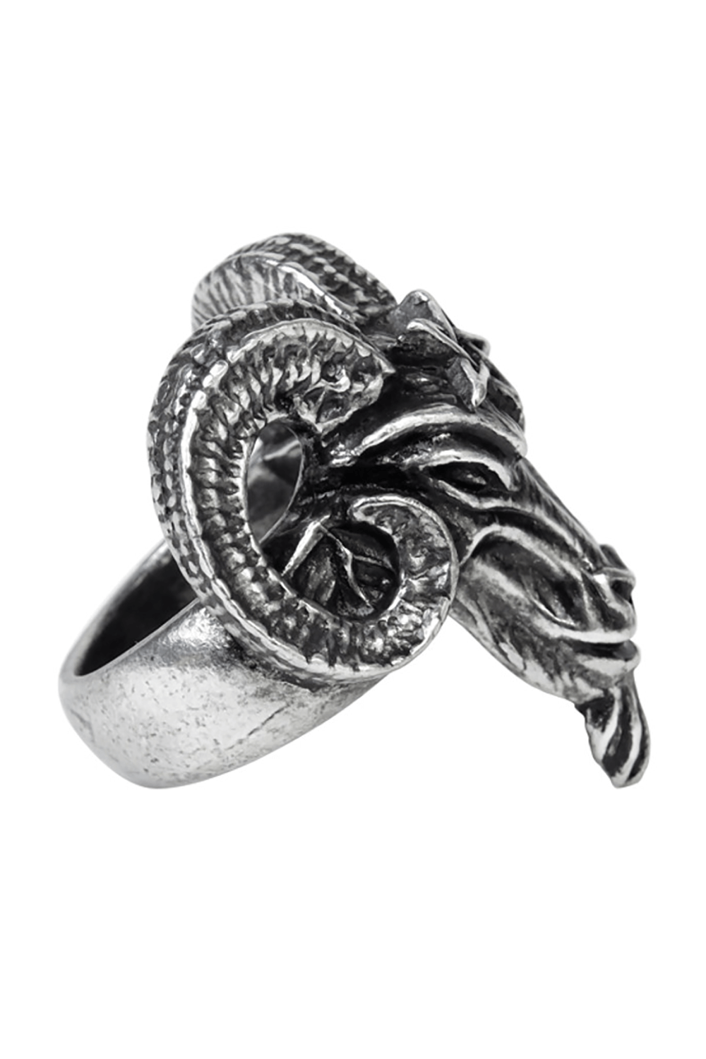 Baphomet Goat Head Ring with Pentagram Detail in Pewter