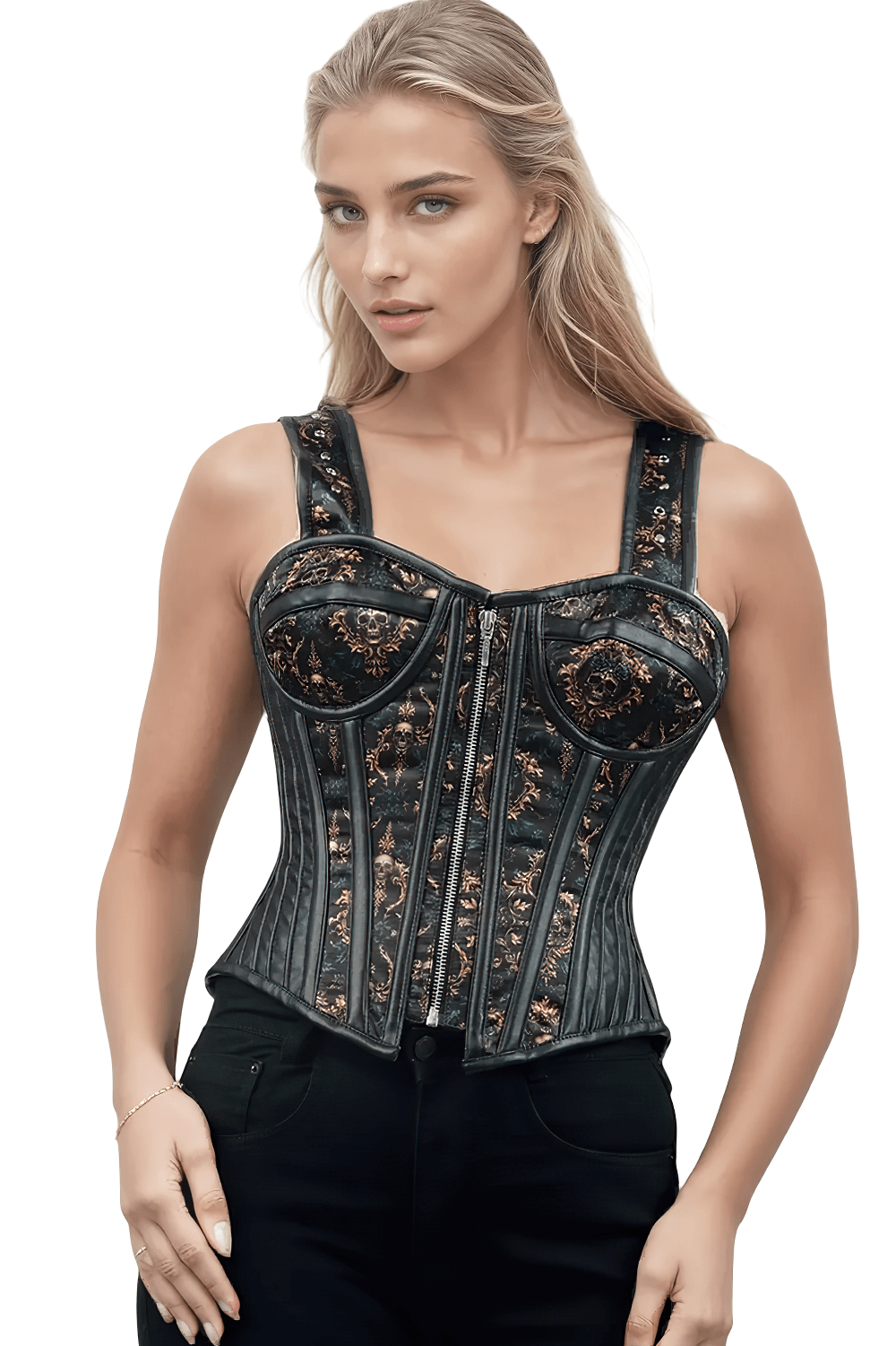 Baroque Ember Skull Overbust Corset with Straps