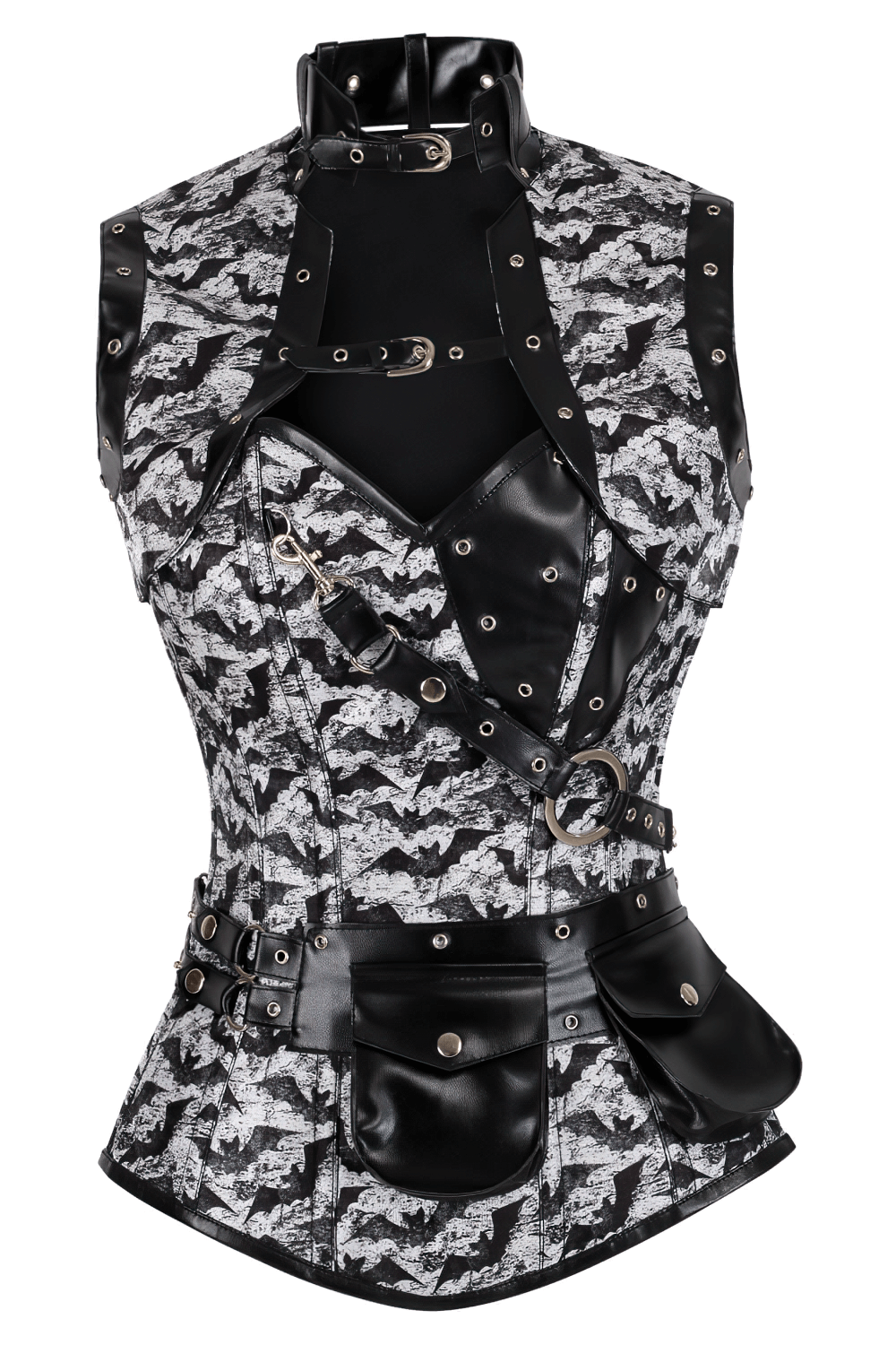 Bat Print Steampunk Overbust Corset With Shrug