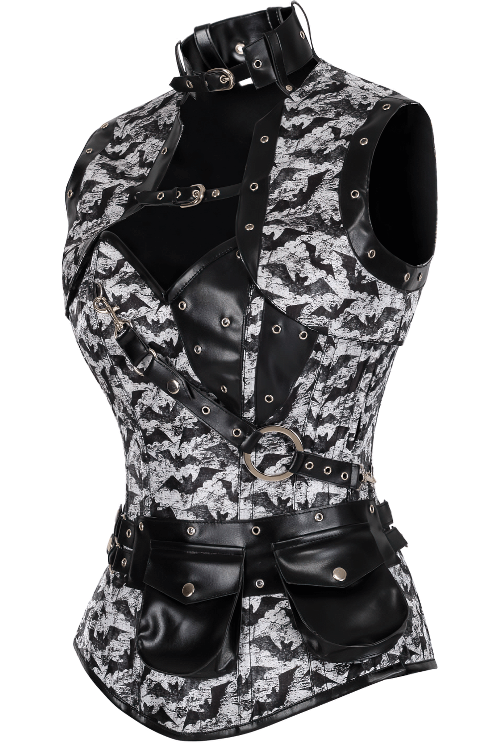 Bat Print Steampunk Overbust Corset With Shrug