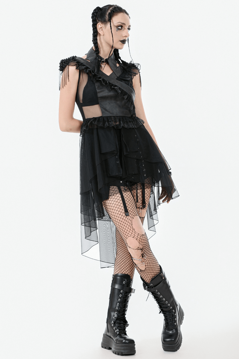 Bat Wing Faux Leather Choker Collar with Star Charm Ring