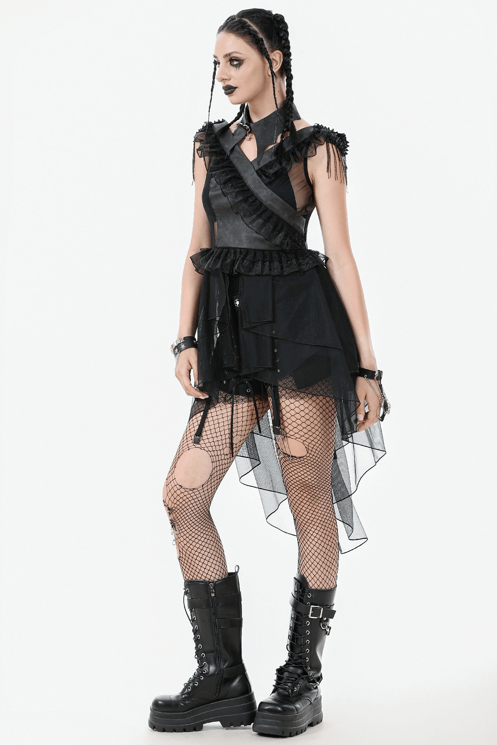 Bat Wing Faux Leather Choker Collar with Star Charm Ring