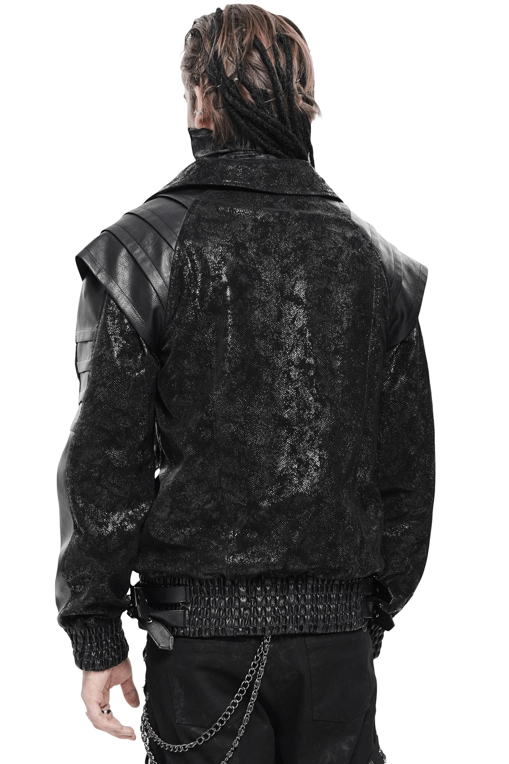Biker Black Jacket with Buckles and Leather Details