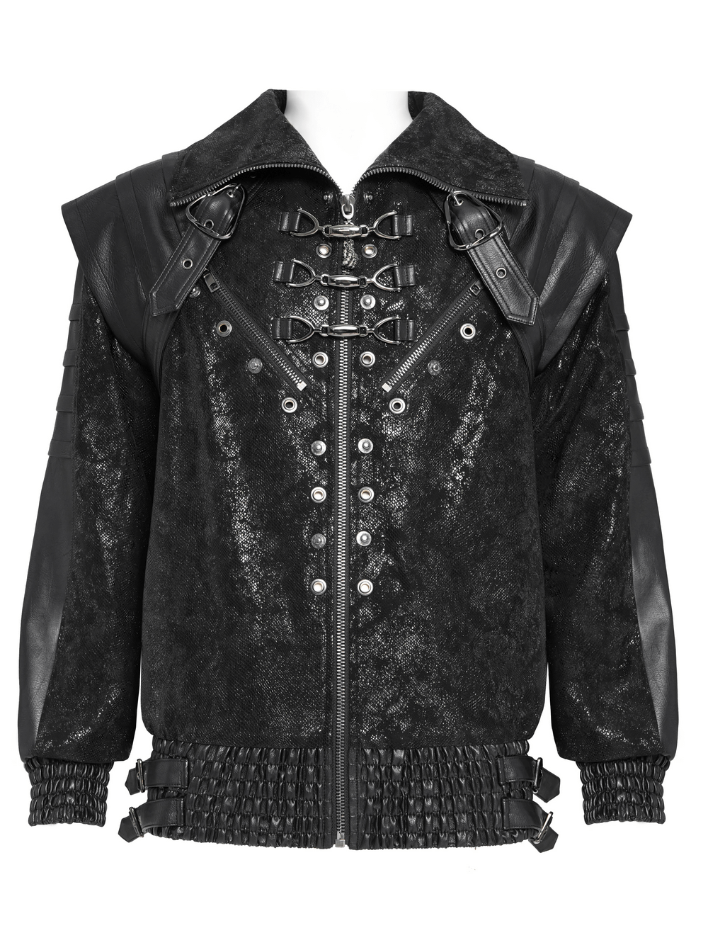 Biker Black Jacket with Buckles and Leather Details