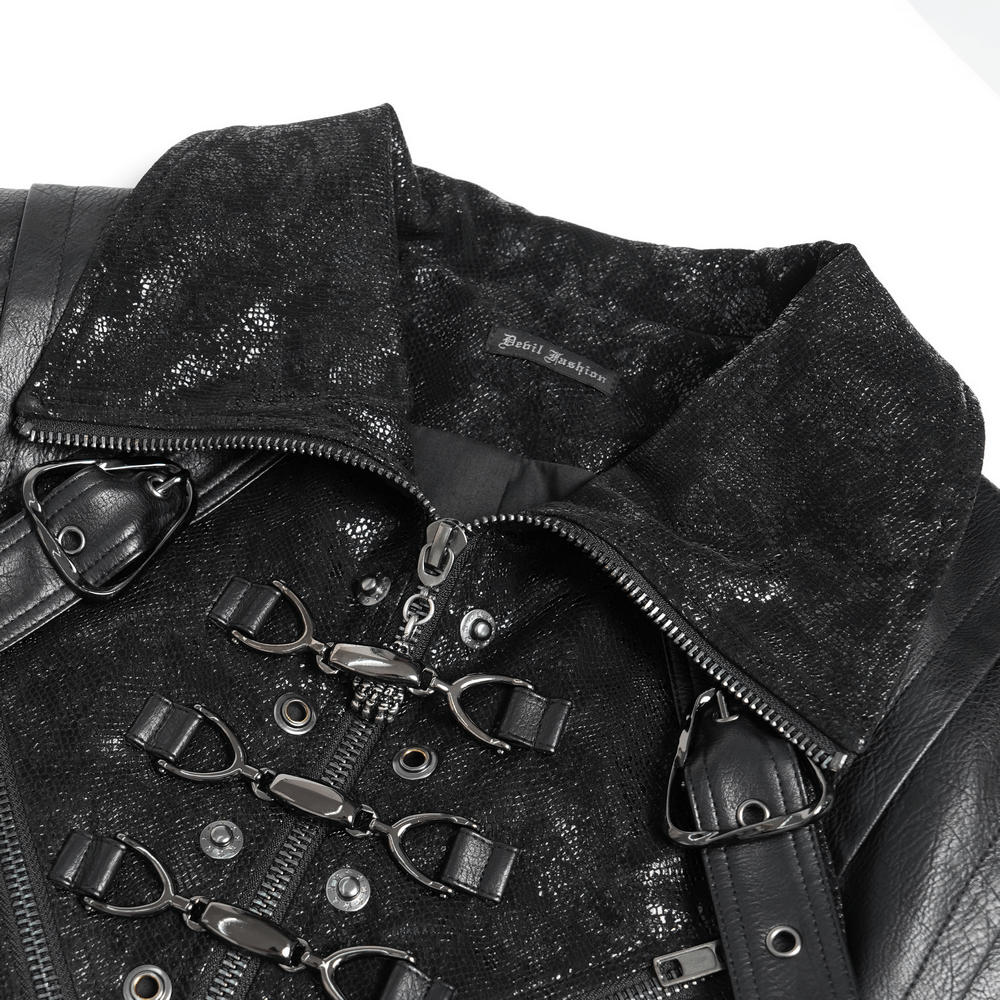 Biker Black Jacket with Buckles and Leather Details