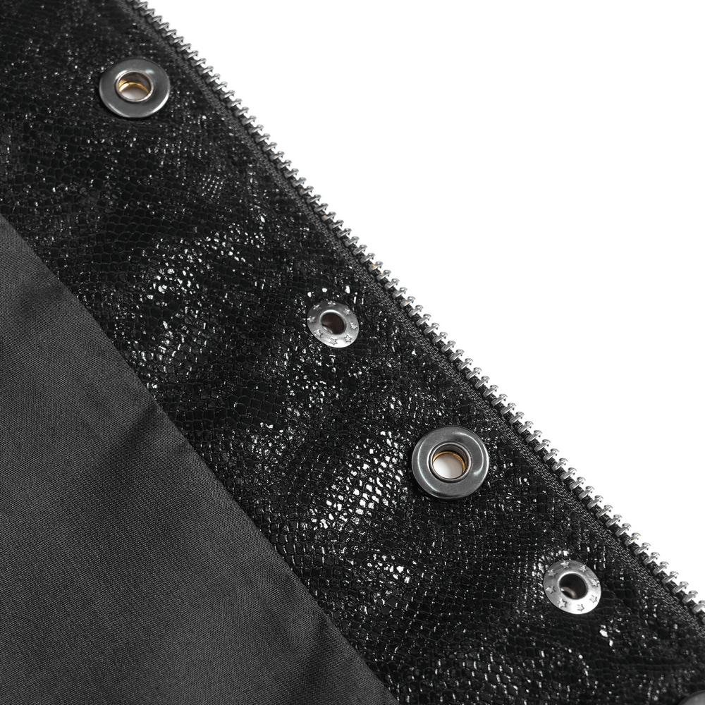 Biker Black Jacket with Buckles and Leather Details
