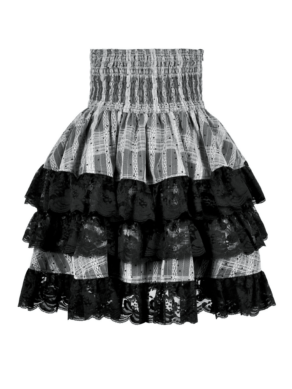 Black and Gray Lolita High-Waist Tiered Lace Skirt