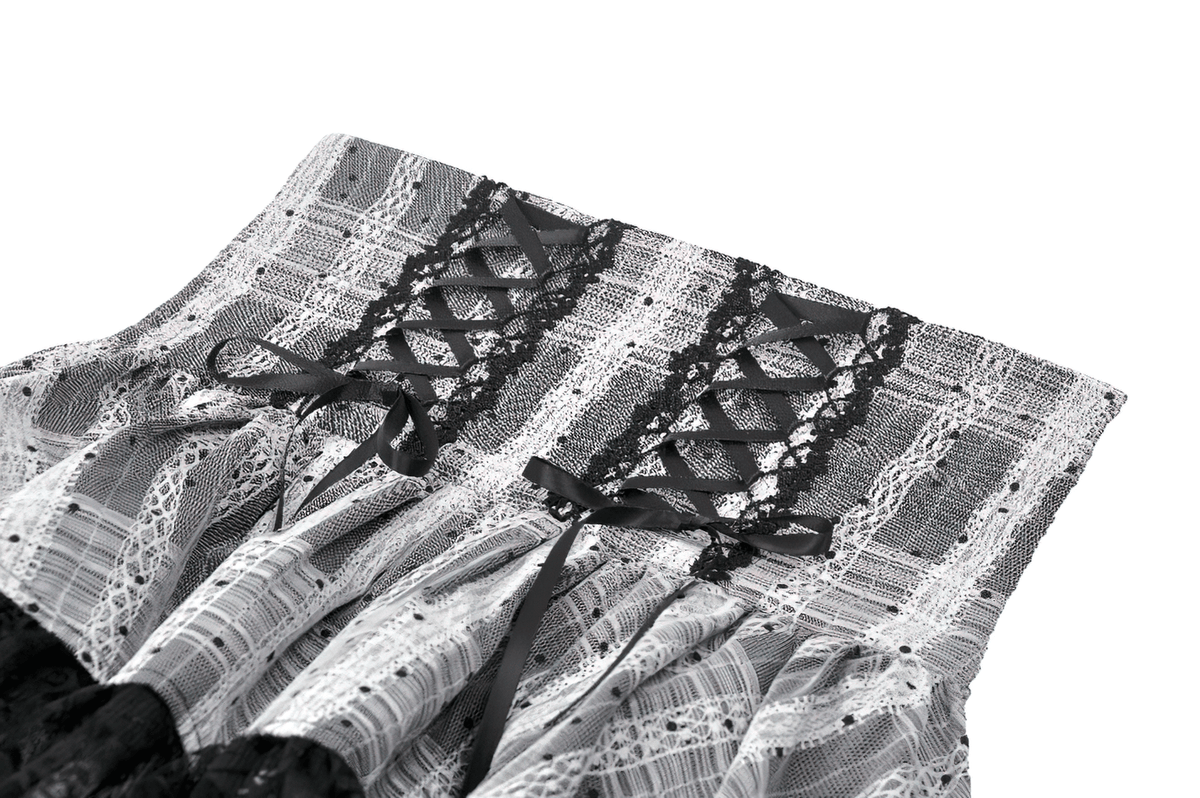 Black and Gray Lolita High-Waist Tiered Lace Skirt