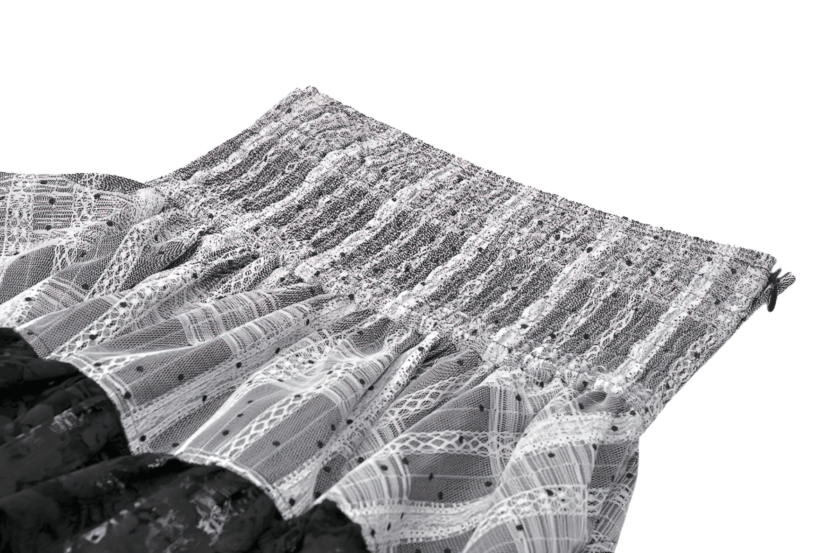 Black and Gray Lolita High-Waist Tiered Lace Skirt