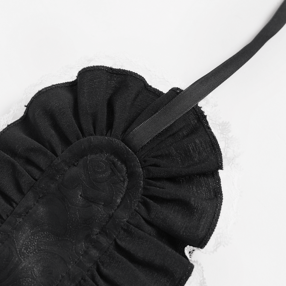 Black and White Gothic Lolita Lace Bonnet with Roses