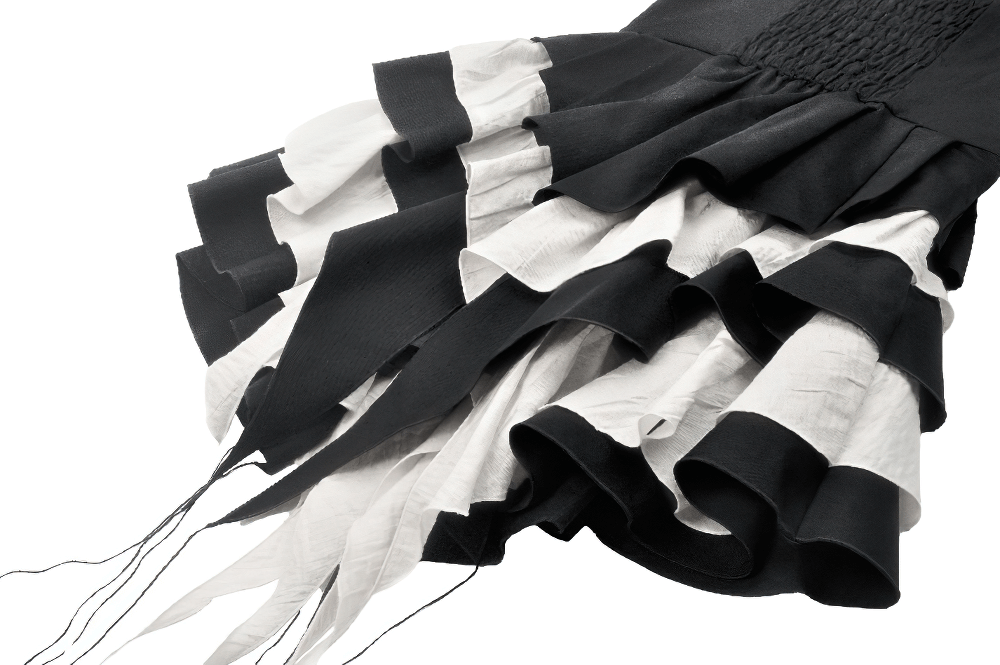 Black and White Ruffled Gothic Dress with Lace and Bow