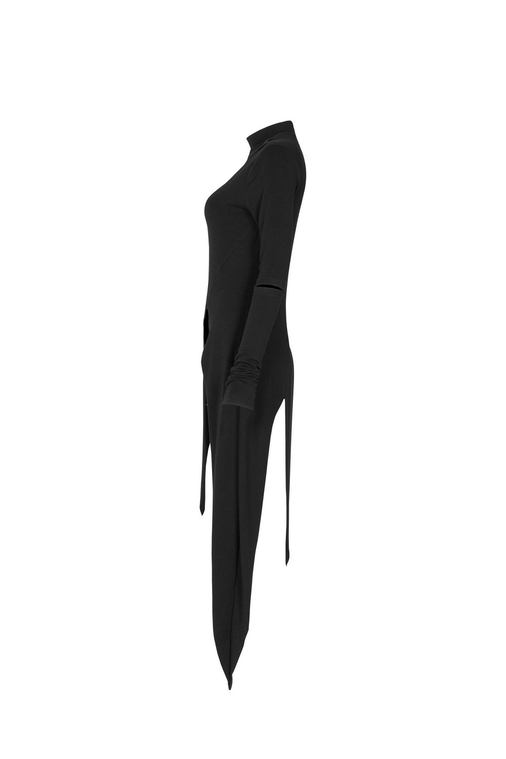 Black Asymmetric Knit Dress with Sleeve Cut-Outs