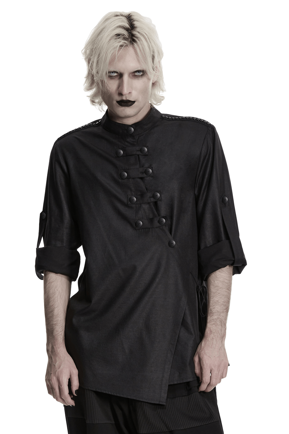 Black Asymmetric Punk Shirt with Hardware Straps