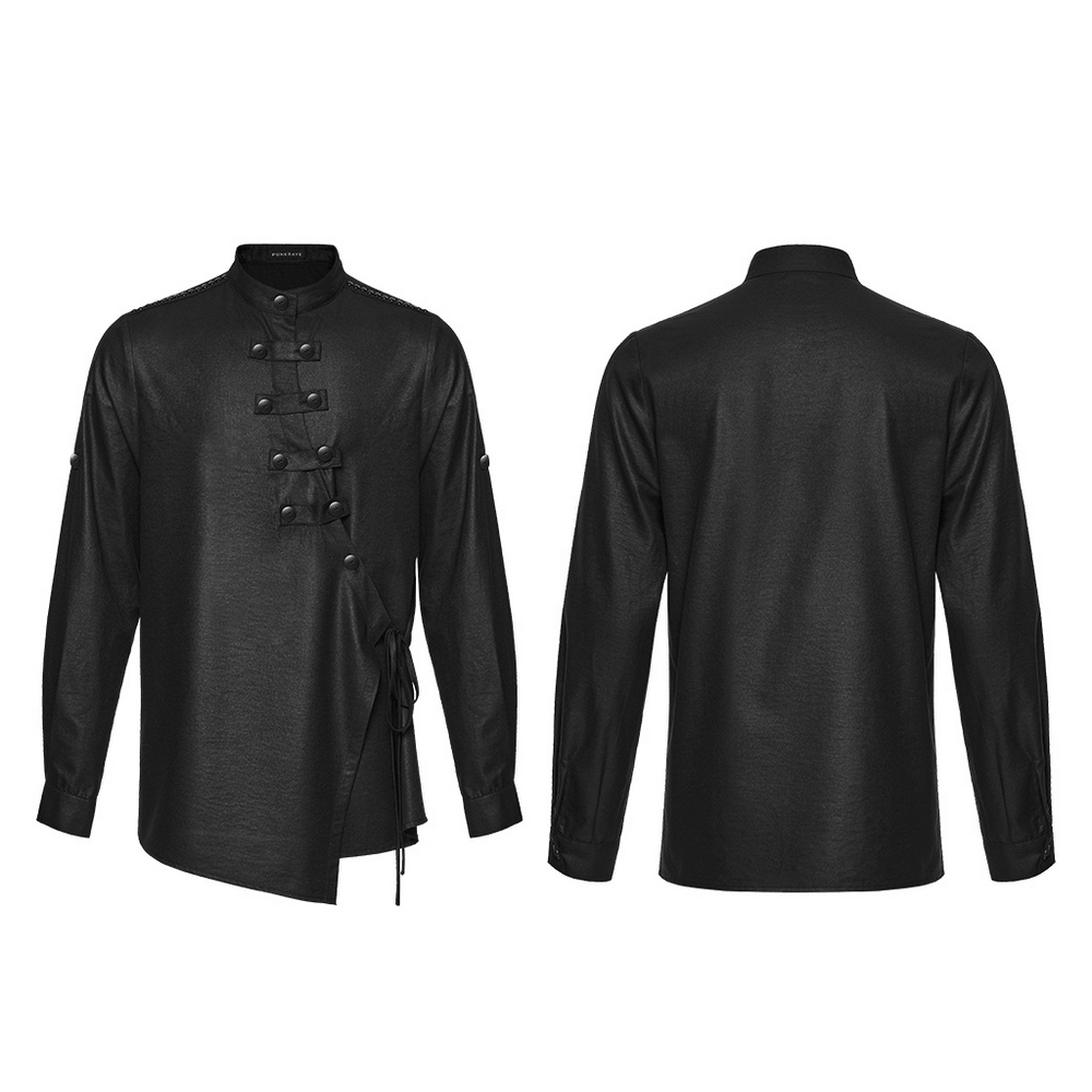 Black Asymmetric Punk Shirt with Hardware Straps