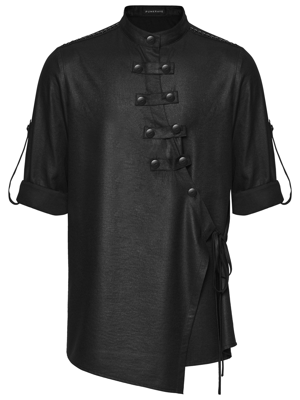 Black Asymmetric Punk Shirt with Hardware Straps