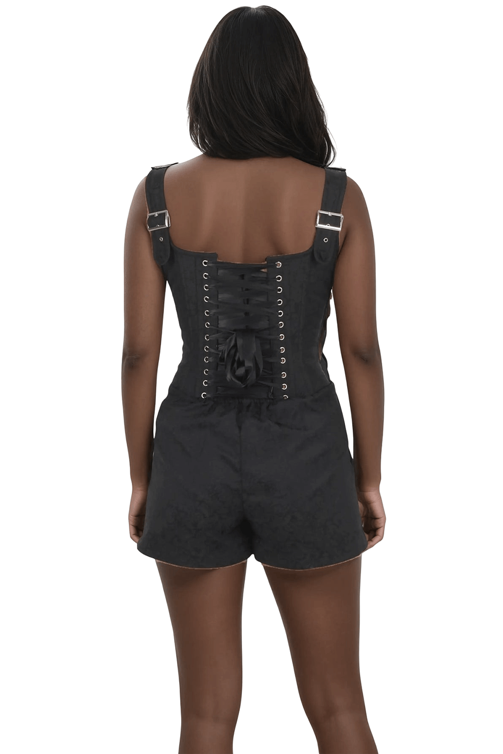 Black Brocade Corset Skort Dress with Adjustable Back Lacing