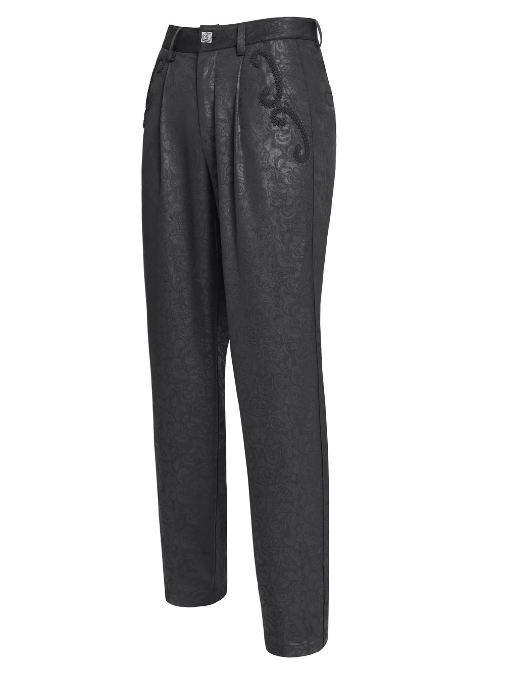 Black Brocade Gothic Pants with Embroidered Details