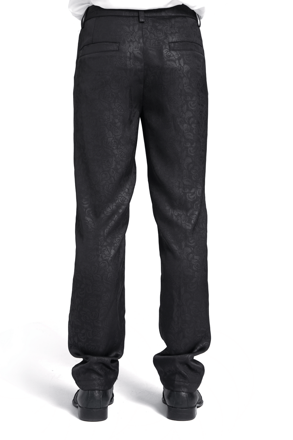 Black Brocade Gothic Pants with Embroidered Details