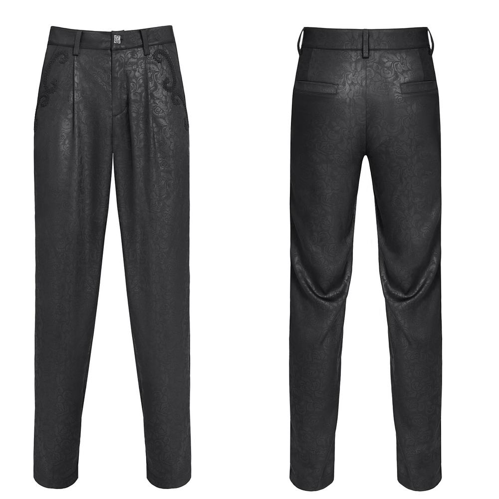 Black Brocade Gothic Pants with Embroidered Details