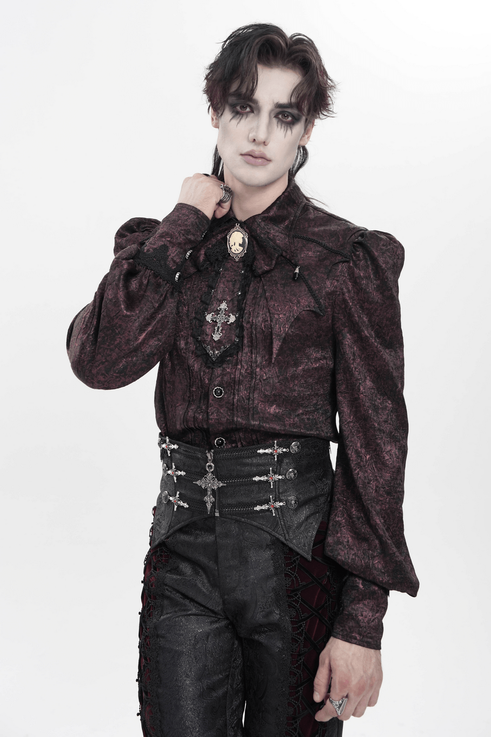 Black Brocade Gothic Waist Corset with Crosses