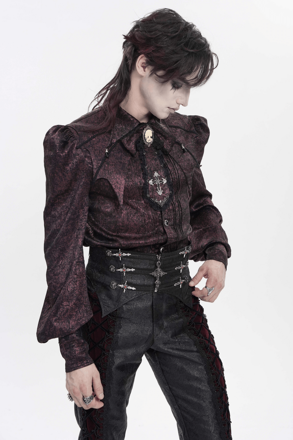 Black Brocade Gothic Waist Corset with Crosses