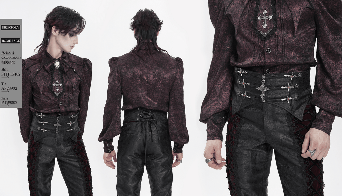 Black Brocade Gothic Waist Corset with Crosses